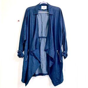 1 SUNSET LANE Jacket Lightweight Denim Blue Chambray Open Jacket Coat Size Large
